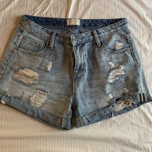 Distressed denim shorts